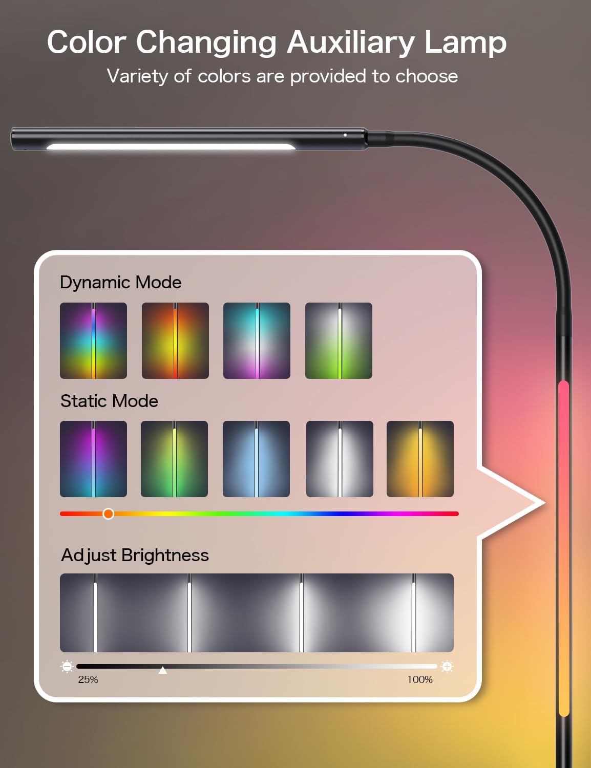 Lámpara de pie LED, 15 W regulable brillante lectura y luz de ambiente RGB, 4 temperaturas de color, control remoto y táctil, sincronización de