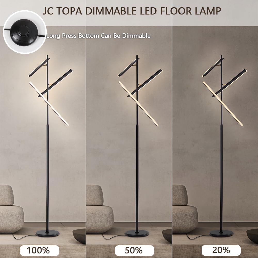 Lámpara de pie moderna, lámpara de pie LED regulable, lámpara de pie lineal de esquina de 68 pulgadas con 3 luces para dormitorio, lectura, sala de
