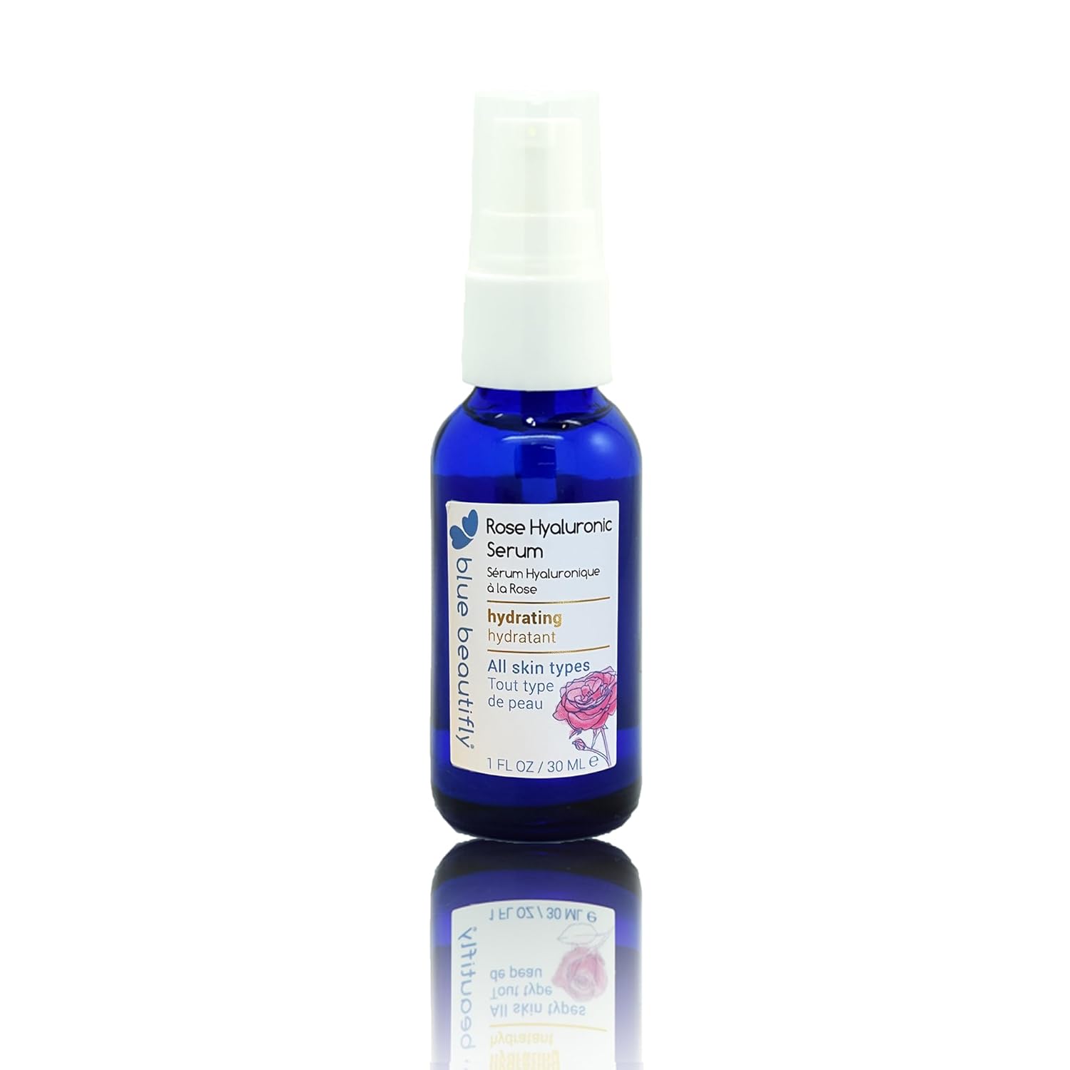 Blue Beautifly Suero hialurónico Rose  Ácido hialurónico de peso molecular alto y bajo hidrata las capas exteriores e internas de la piel  Mezclado