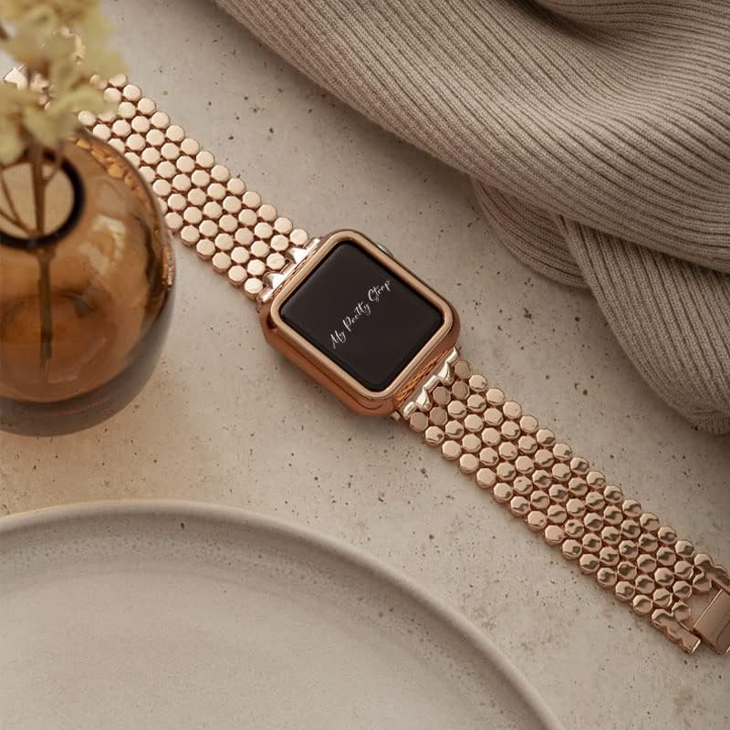 My Pretty Strap Correa de panal compatible con Apple Watch de 38401.614 in o 4244451.929 in, acero inoxidable dorado para mujer
