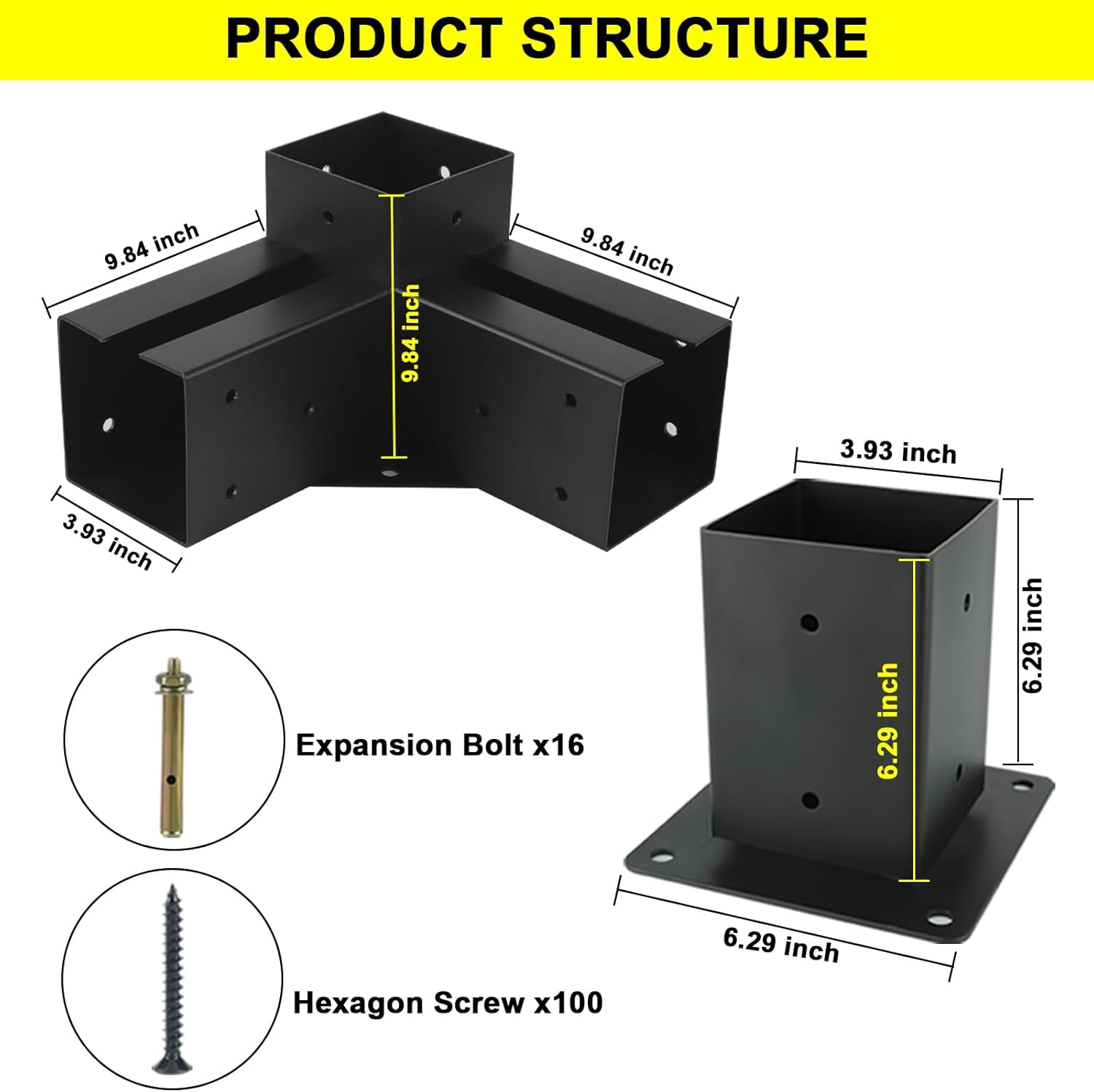 Juego de soportes para cenador de pérgola 4×4 Yzzwer – Soporte de esquina de ángulo recto para pérgola de 3 vías para vigas de madera (3.5 x 3.5