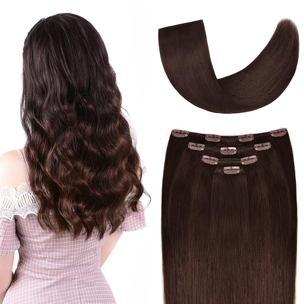 Extensiones de cabello humano Remy de 18 pulgadas con clip para mujer, extensiones de cabello humano liso y sedoso, 2.12onzas, 4 piezas, color
