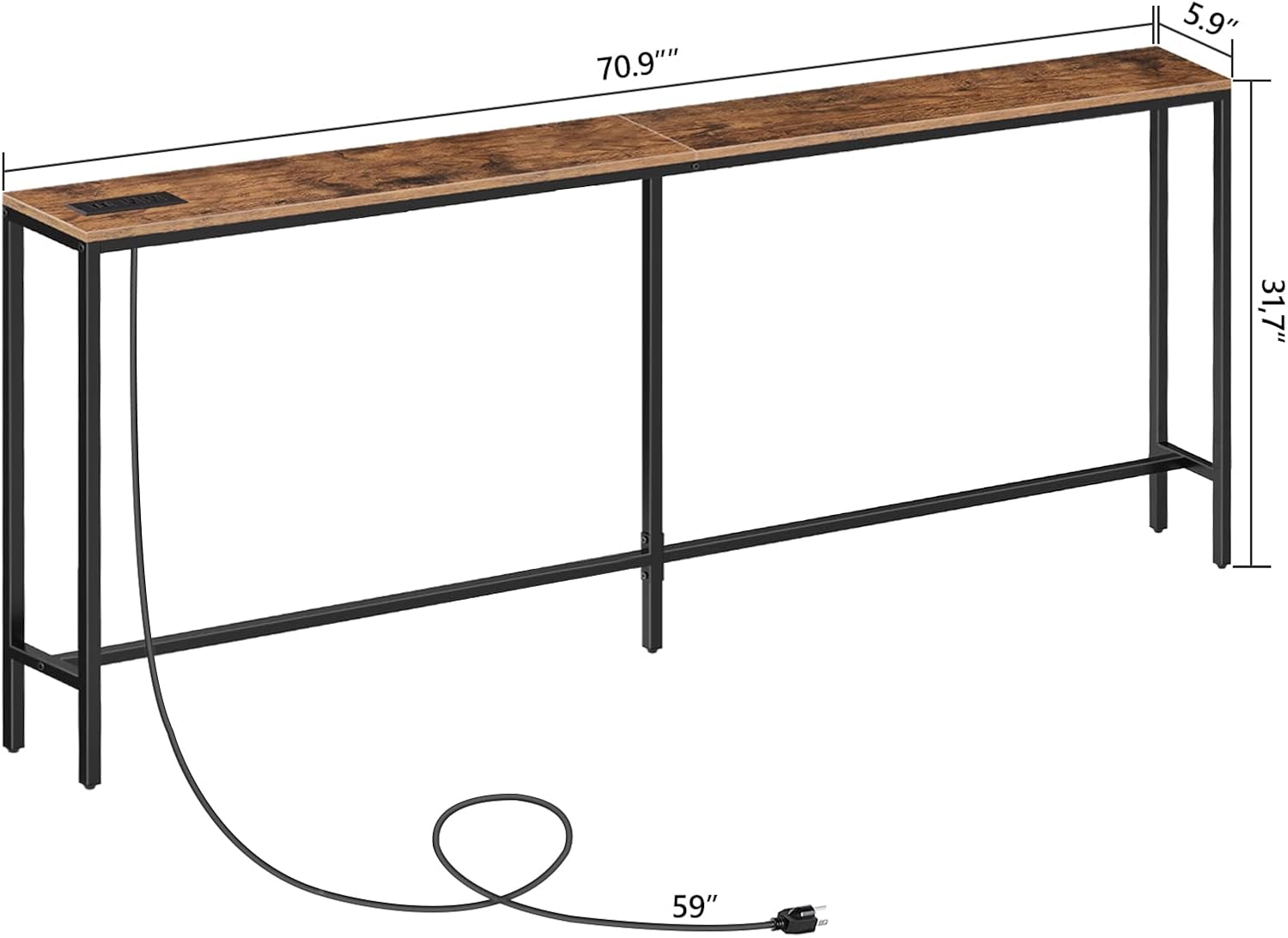 Mesa consola delgada con tomas de corriente, mesa de sofá estrecha de 70.9 pulgadas, mesa detrás del sofá con estación de carga, mesa de pasillo de