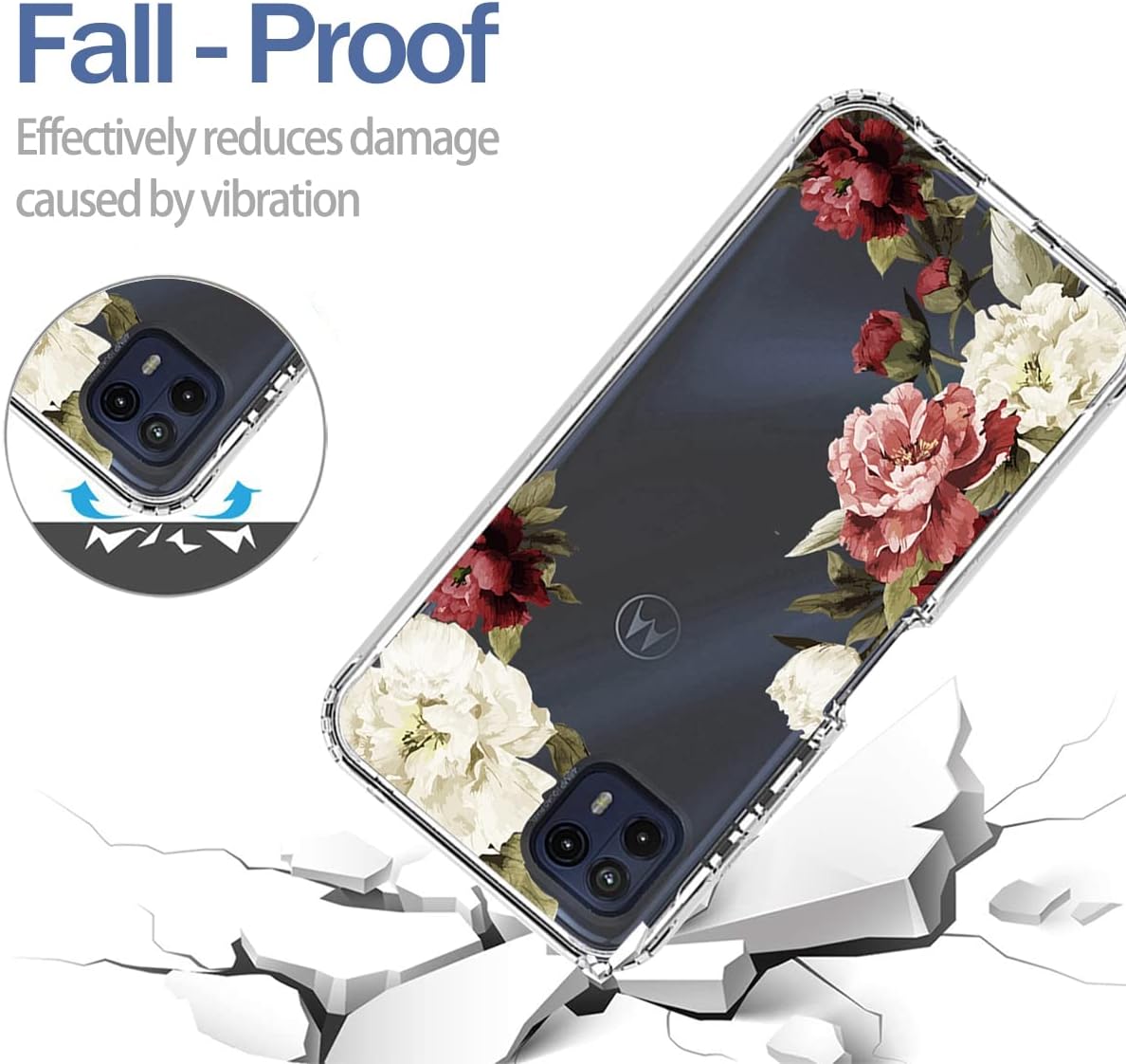 Funda para Moto G50 5G, Motorola G50 XT2149-1 con protector de pantalla de vidrio templado, bonito patrón floral transparente de cuerpo completo,