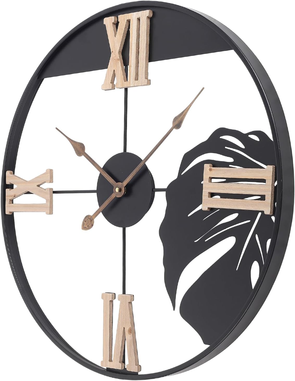 Reloj de pared de hoja de metal grande, reloj de pared analógico silencioso de 24 pulgadas con números romanos de madera, reloj analógico colgante