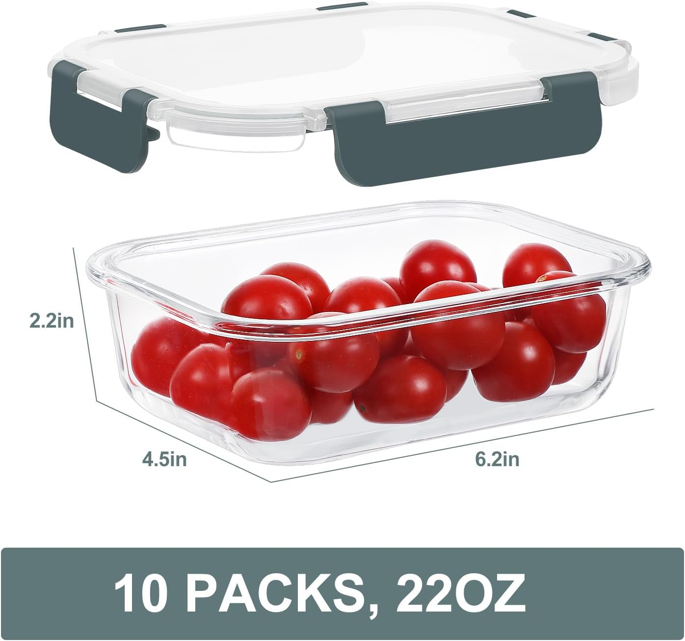 10 paquetes de recipientes de vidrio de 22 onzas para preparación de comidas, recipientes de almacenamiento de alimentos de vidrio con tapas,