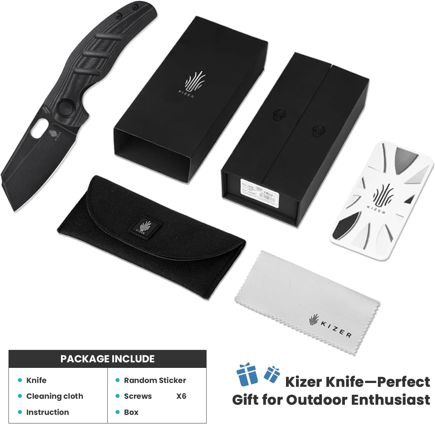 Kizer Cuchillos de bolsillo Sheepdog, cuchillo EDC con clip (negro)