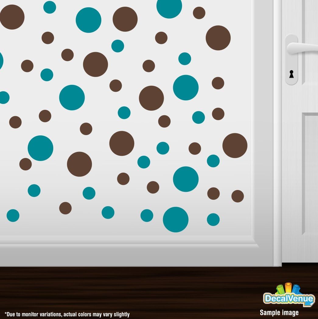 Calcomanías de pared de vinilo turquesamarrón chocolate (30 calcomanías), calcomanías de lunares, adhesivo extraíble, seguro en paredes lisas o