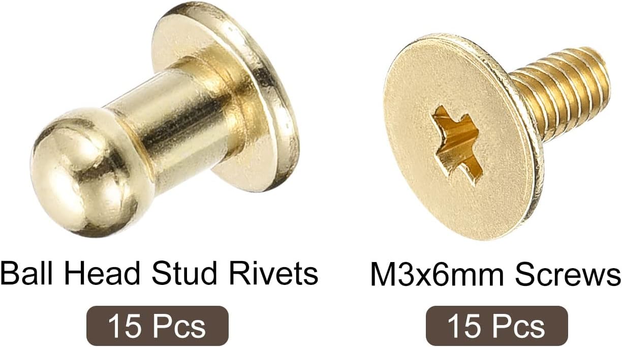 uxcell Remaches de cabeza de bola de 0.157 pulgadas (0.157 in), tornillo trasero, paquete de 15 remaches de pezón de botón de cabeza redonda para