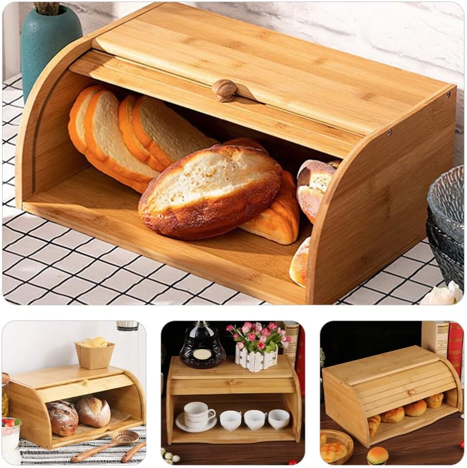 Hemoton Caja de bambú para alimentos para alimentos cajas de pan para encimera de cocina, organizador de pan, almacenamiento de pan, soportes para