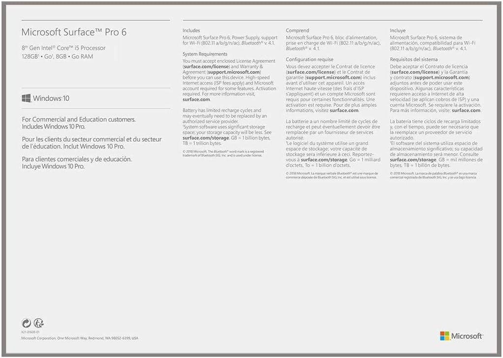 Microsoft LGP-00001 Surface Pro 6, Platino