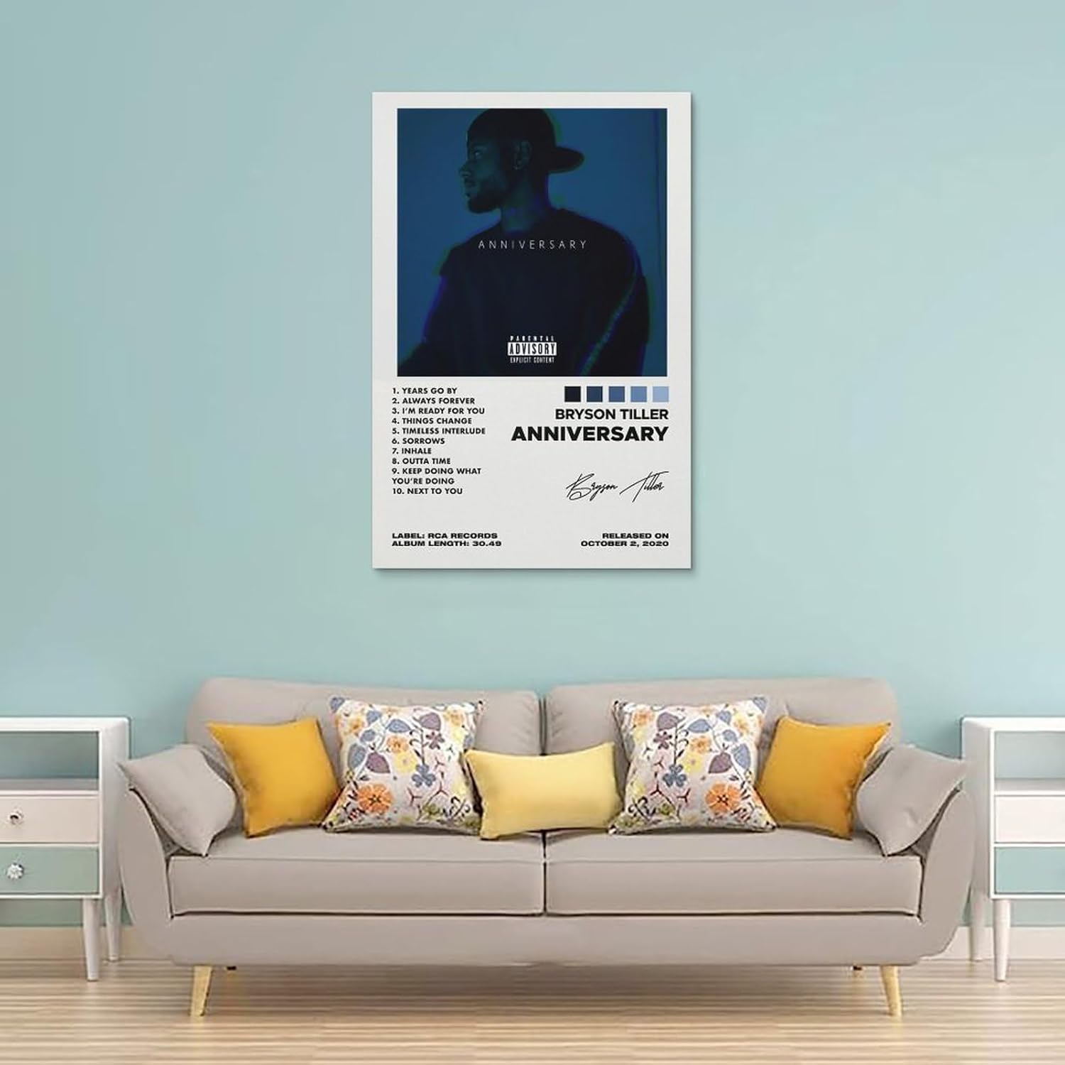 ShenMou Póster de la portada del álbum de Bryson Tiller de aniversario de Bryson Tiller, lienzo para decoración de pared, póster para dormitorio,