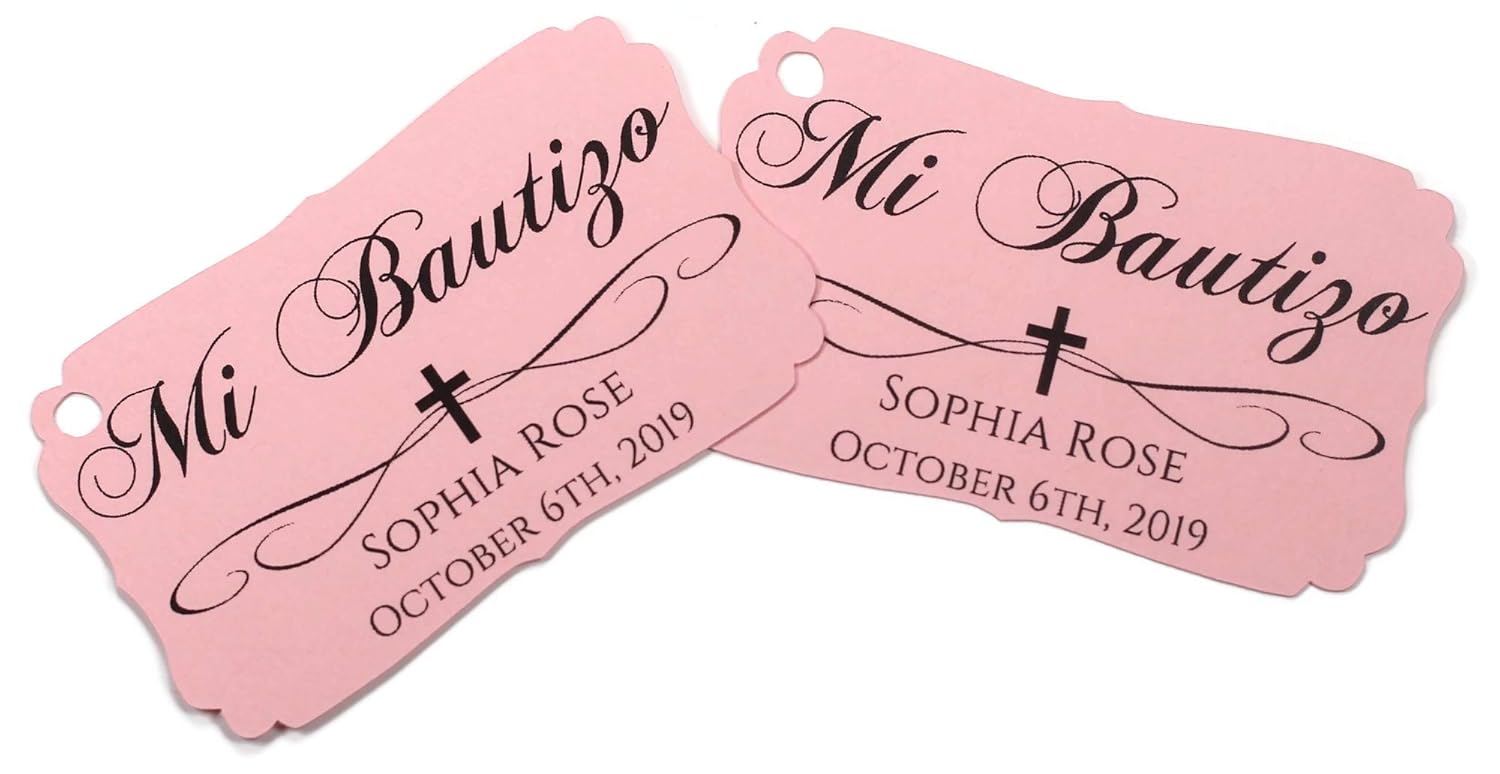 Personalized Mi Bautizo Favor Tags (Set of 12) (Light Pink)