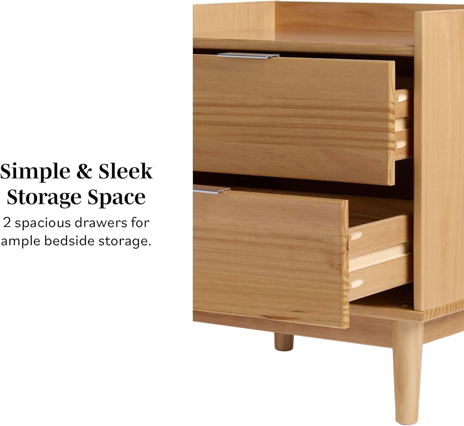 Walker Edison Blythe Mid-Century – Mesita de noche moderna con 2 cajones, 20 pulgadas, pino natural