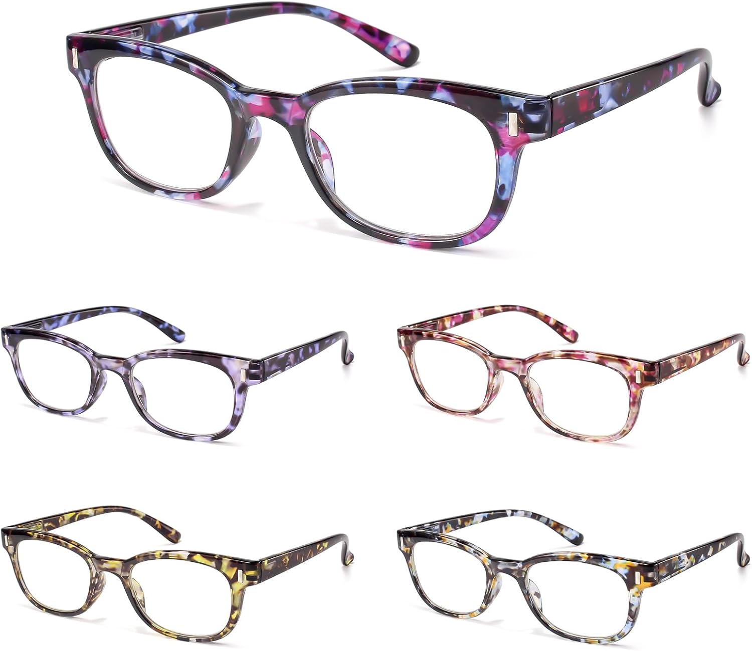 BLS BLUES Gafas de lectura para mujereshombres, bloqueo de luz azul, para lectura frente al computador, antimigrañafatiga ocular, 5 unidades (flor