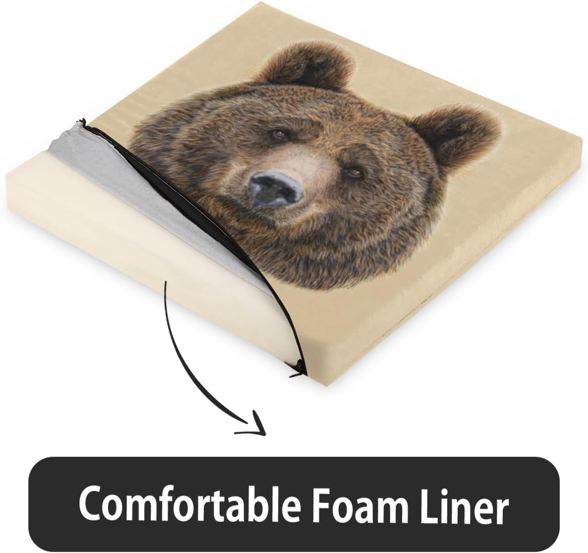 1 cojín para silla, cojín de espuma viscoelástica con diseño de oso de animal, almohadillas cuadradas extraíbles para silla de cocina, comedor,