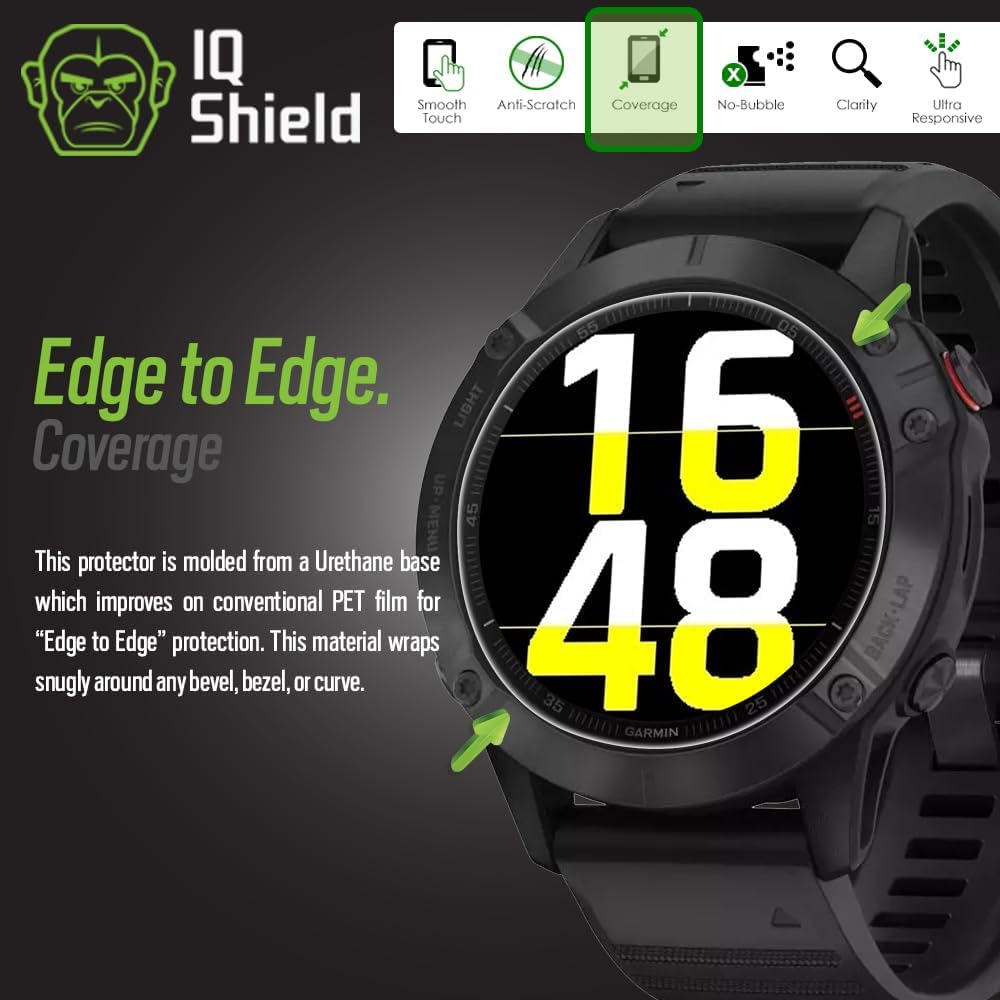 IQShield Protector de pantalla compatible con Garmin Fenix 6S  Fenix 6S ProFenix 6S SapphireFenix 6S Pro Solar (paquete de 6) película de TPU