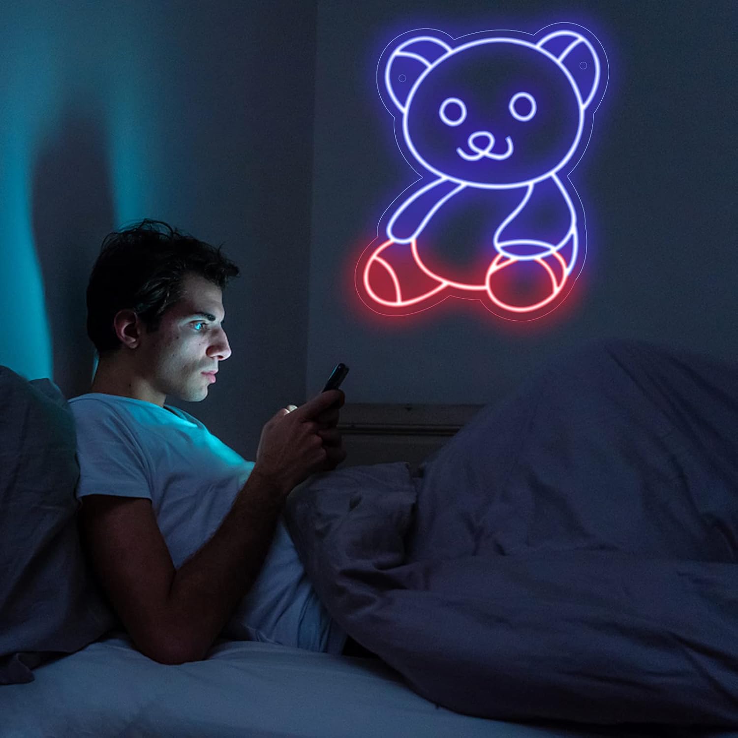 ENSHUI Bonito letrero de neón de oso para decoración de pared, luces de neón para dormitorio, alimentada por USB, lámpara de oso, sala de estar,