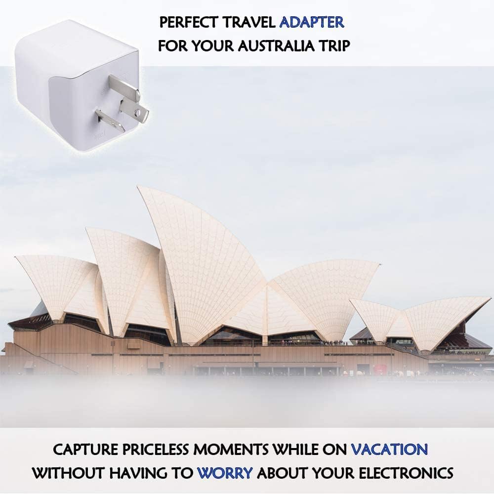 Ceptics Australia, Nueva Zelanda y China, adaptador de viaje con doble entrada USB, ultra compacto, de Estados Unidos a tipo I, perfecto para