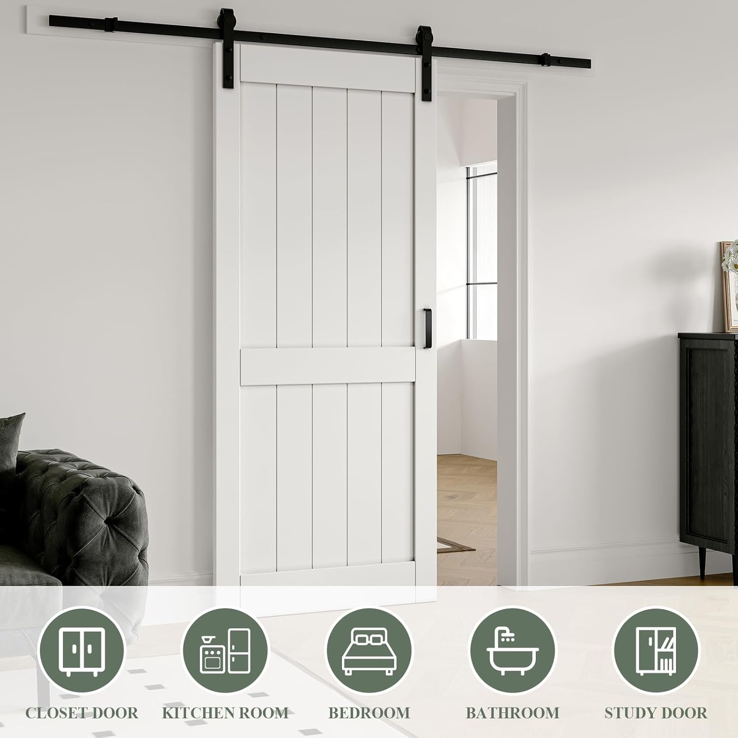 ARK DESIGN Puerta corredera de granero de 36 x 84 pulgadas con kit de herrajes para puerta corredera de 6.6 pies, agujeros preperforados de fácil