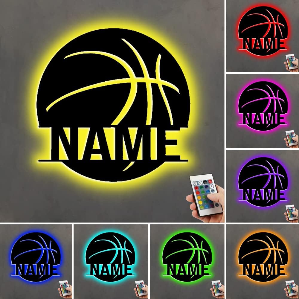 Lámpara de noche personalizada con nombre de baloncesto de 16 colores, letrero de neón con nombre, decoración de pared, regalos de cumpleaños y