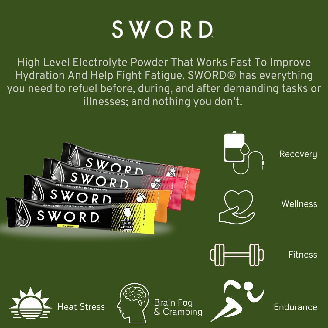 Sword All-Natural Premium Advanced – Paquetes de polvo de hidratación con electrolitos, reposición rápida, mezcla de bebida de recuperación, nada