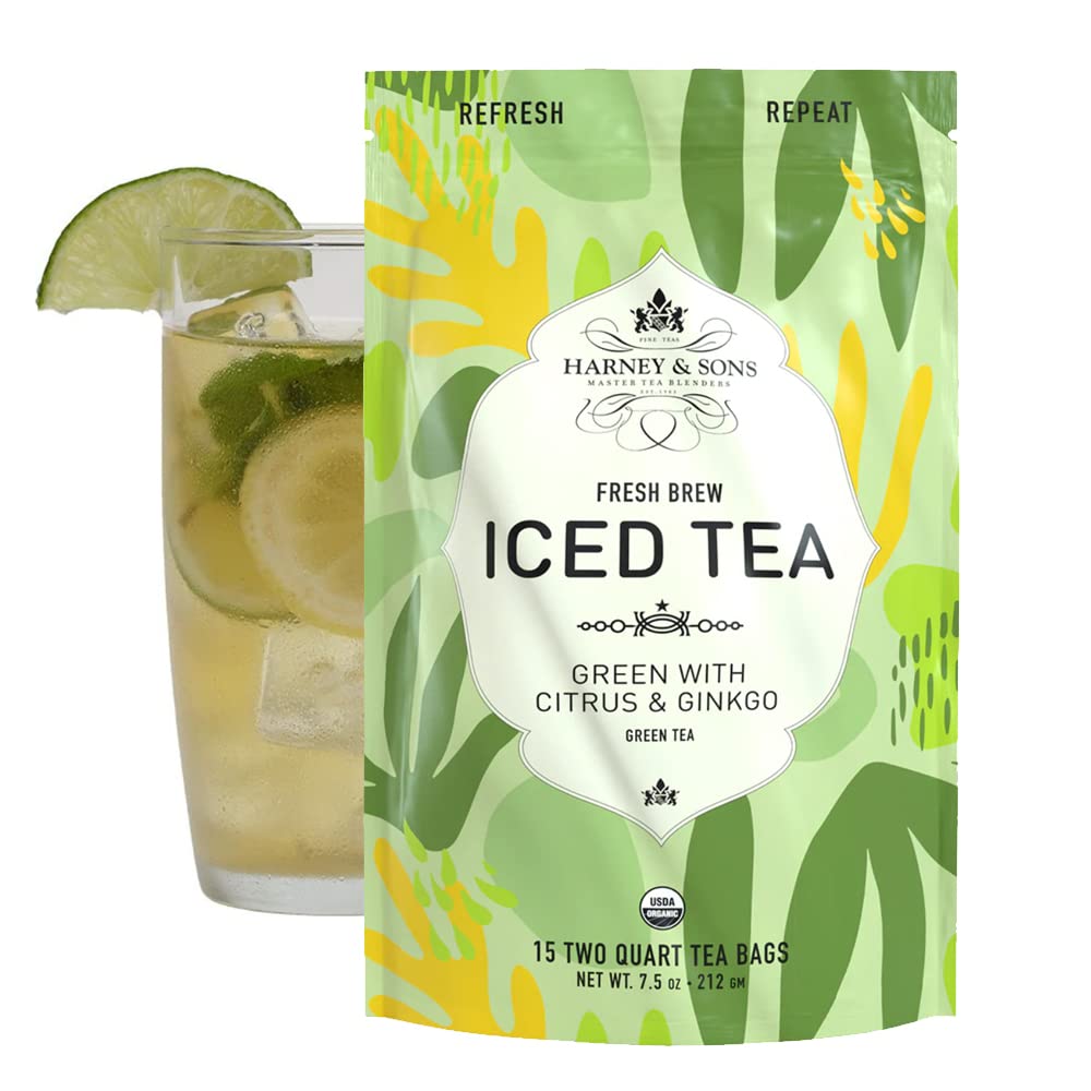 Harney & Sons Té helado fresco orgánico con cítricos y gingko  15 unidades, prepara hasta 30 cuartos de galón de té helado