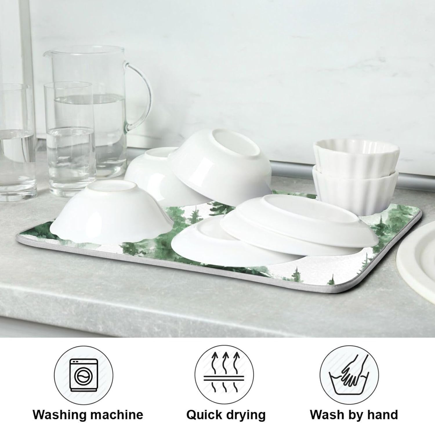 Winter Green Dish Drying Mat Washnable Absorbent Kitchen Countertop Mat Drying Matts For Dishes Tapete Para Cocina 16” x 18”