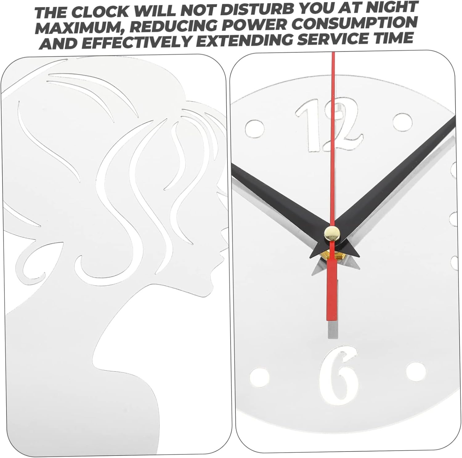 Garneck Reloj de pared con espejo para niñas, moderno, decoración de pared, casa de campo, decoración de pared, reloj de pared negro, reloj de pared