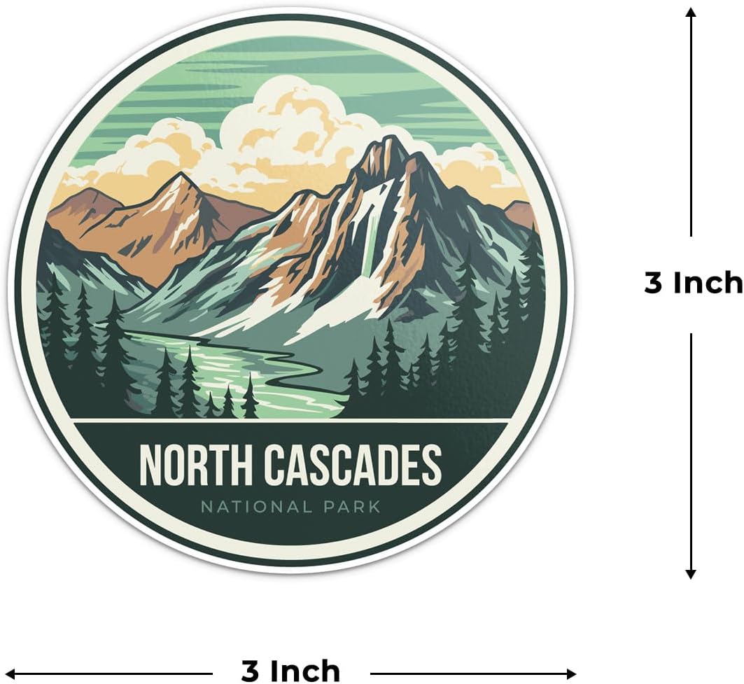North Cascades National Park – Calcomanía de vinilo impermeable para parachoques de automóvil, laptop, equipaje, botella de agua, pared y ventana,