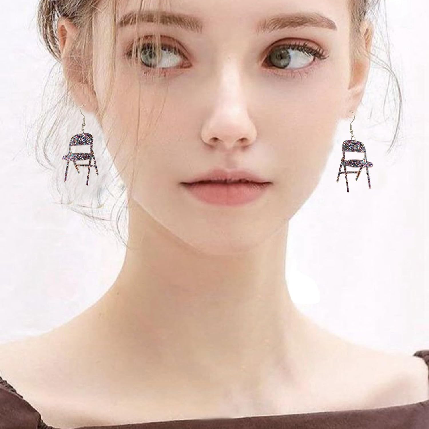 Aretes de tuerca para mujer, aretes de silla de moda, divertidos y coloridos aretes de acrílico para silla, aretes plegables para silla, aretes