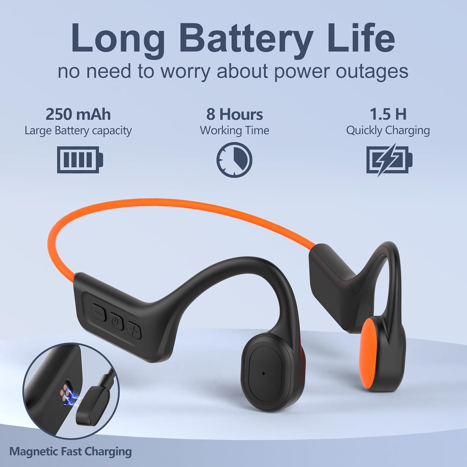 Auriculares de conducción ósea, IPX7 impermeables inalámbricos deportivos, auriculares abiertos Bluetooth 5.3 con micrófono, tiempo de reproducción