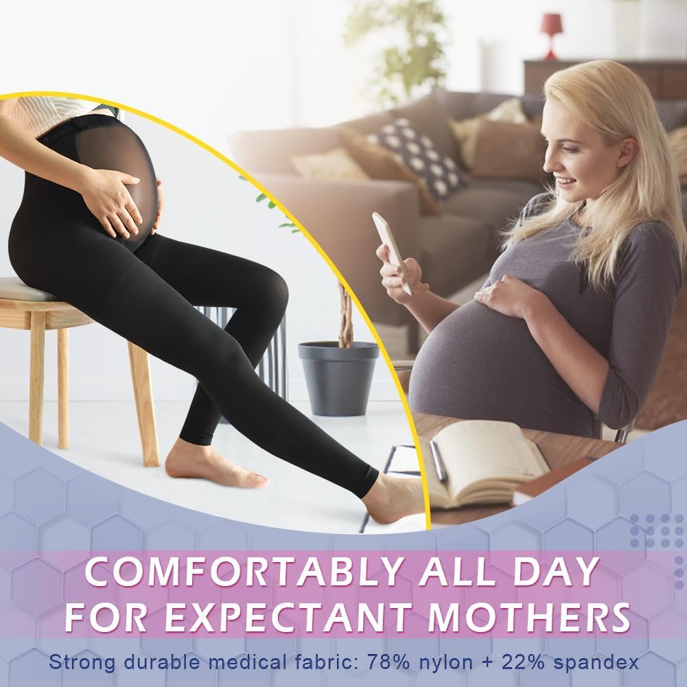 Beister – Mallas de compresión médica de maternidad, 20-30 mmHg, con soporte graduado, con banda elástica de botón y protección abdominal, medias de