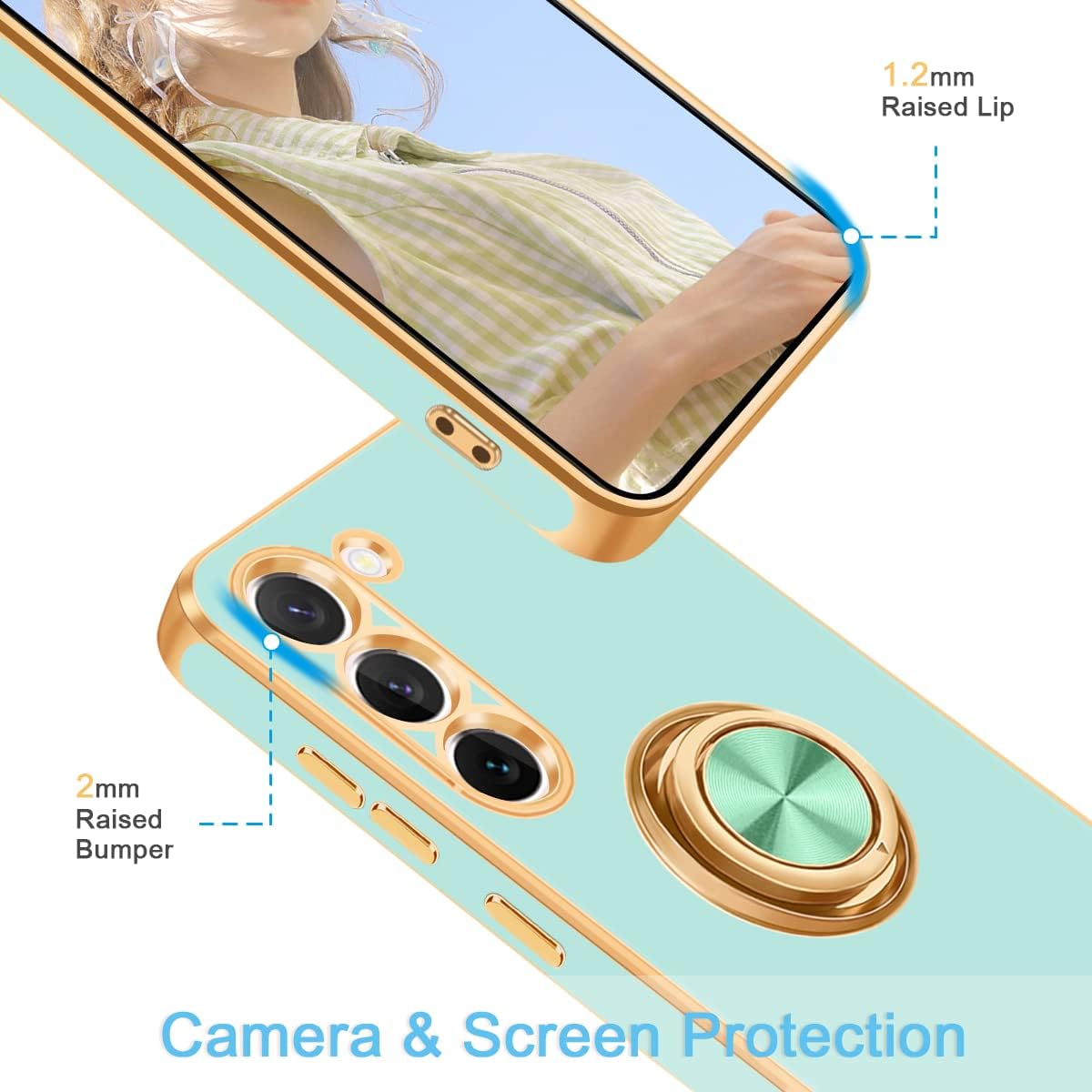 Fingic Funda para Samsung Galaxy S23 Plus, Galaxy S23 Plus con soporte de anillo de 360 para mujeres y niñas, soporte magnético delgado, soporte