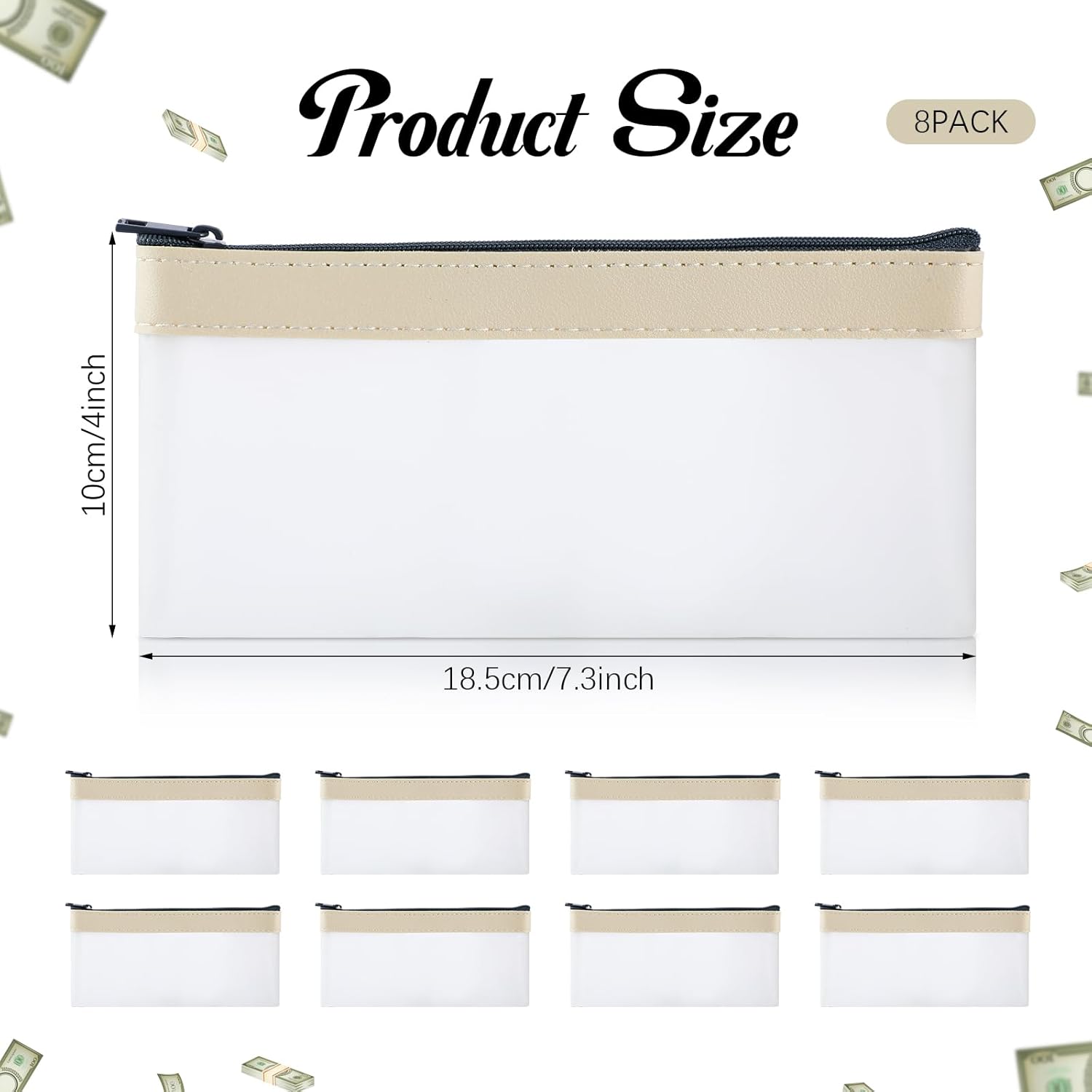 Glenmal 8 bolsas de dinero con cremallera, sobres transparentes para efectivo, bolsas de dinero, bolsas de depósito, bolsas de dinero para ahorrar