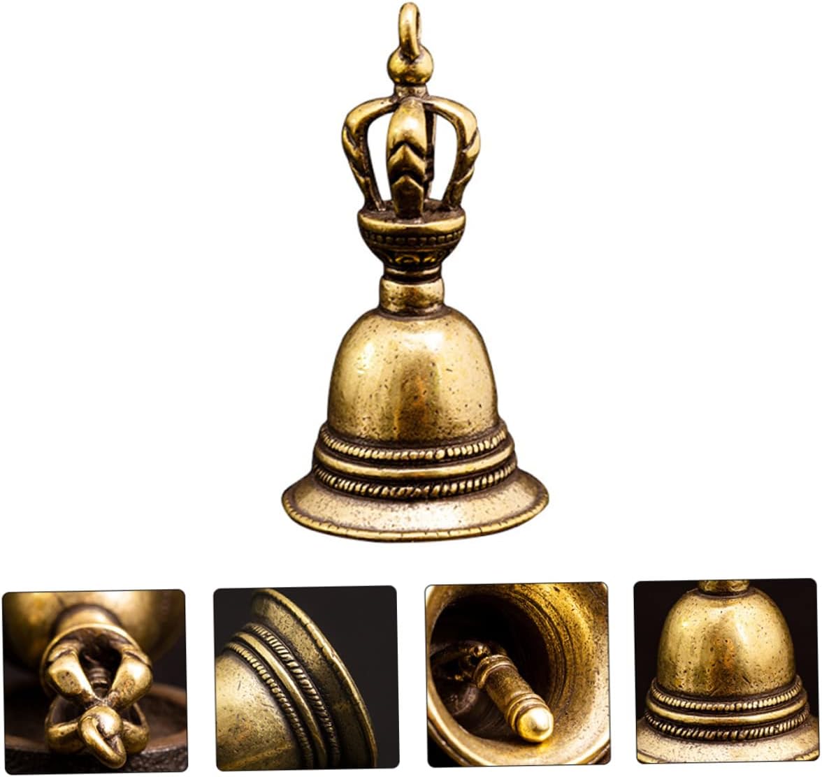 EXCEART 2pcs DIY Llavero Colgante Latón Abalorios de la Suerte DIY Collar Colgante Latón Campana Tibetana Mini Campana de Mano Antiguo Llavero Retro