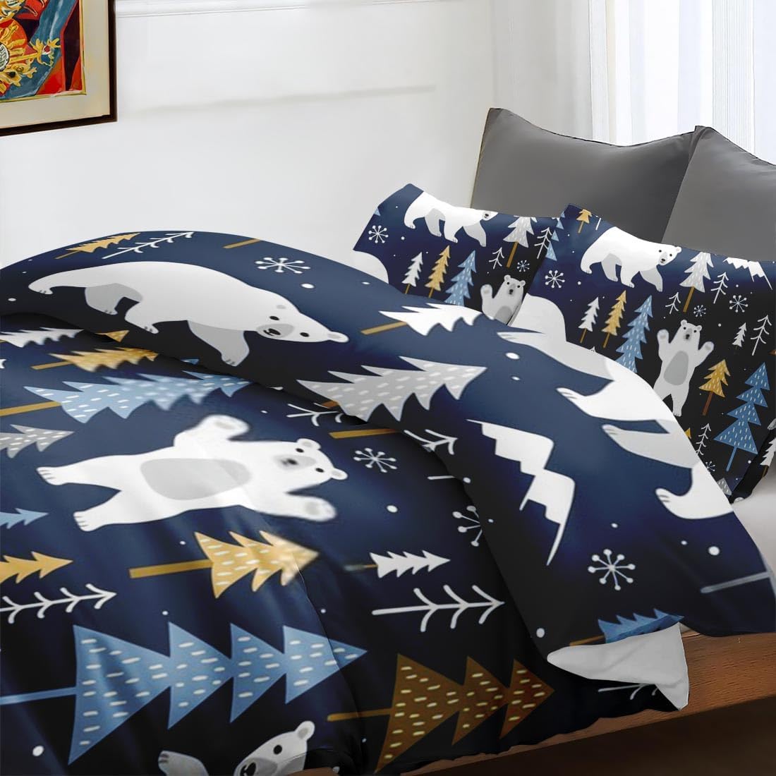 Juego de funda de edredón, bonito juego de ropa de cama de pino de osos para niños y adultos, decoración de dormitorio, juego de funda de edredón