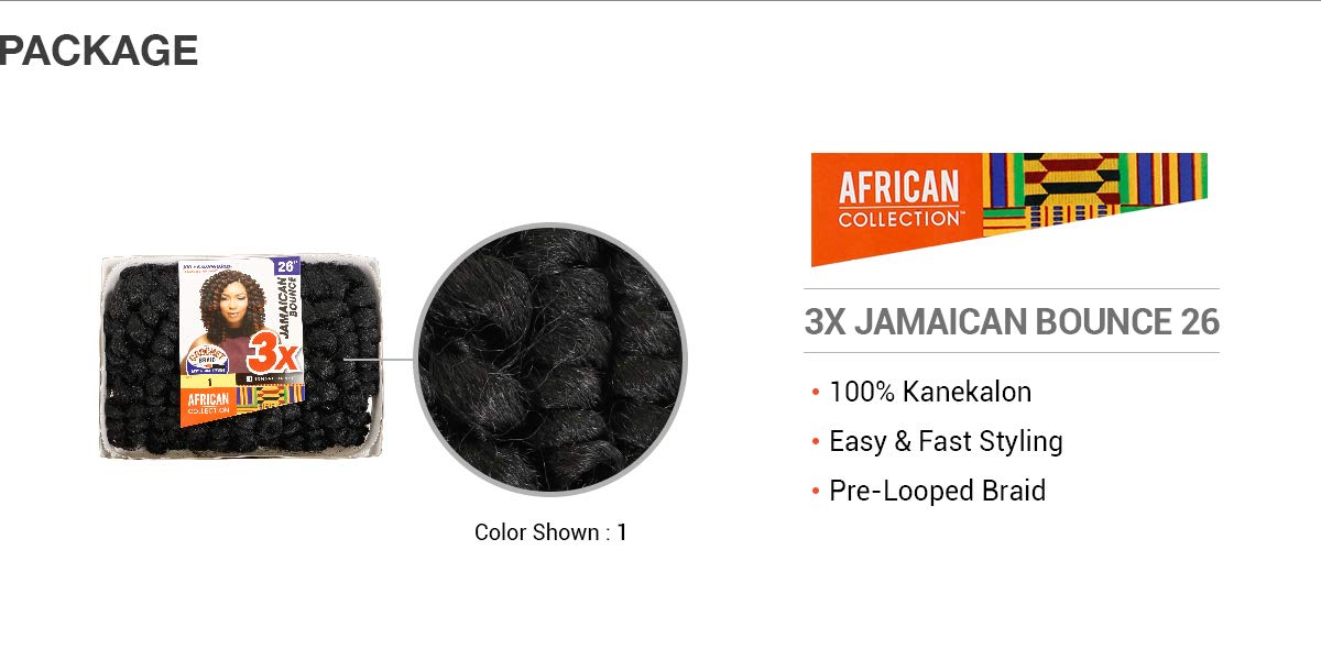 Sensationnel 100% Kanekalon X-Pression African Collection 3 paquetes triples Jamaican Bounce de 26 pulgadas, trenza de ganchillo  3XJB26 (2 marrón