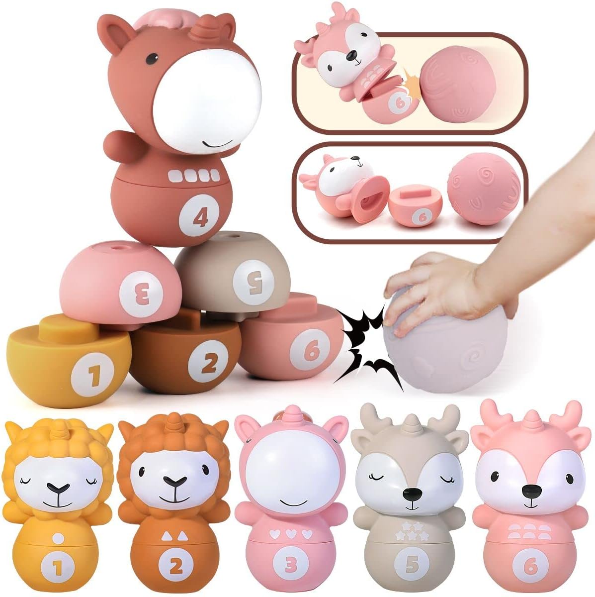 Nueplay 8 Pcs Kids Bowling Toys Set, Matching & Sorting Fine Motor Games, Learning Toys for 1 2 3 Year Old Toddlers, Christmas Birthday Gifts for