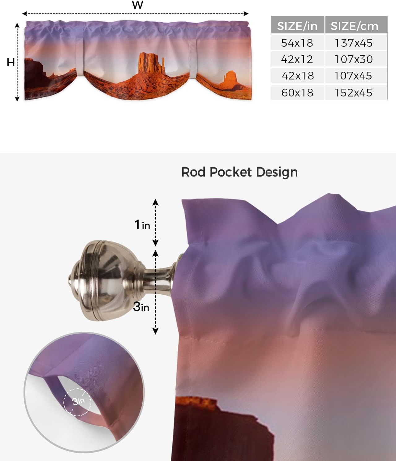 Valances for Windows, Desert Dreamy Sunset Sundown Sky Natural Sand Building Landscape Tie Up Valance Curtains Light Filtering Adjustable Window