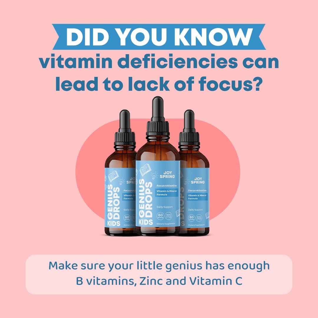 JoySpring Vitaminas Focus para niños mezcla de vitaminas orgánicas de B9, B12, zinc y vitamina C y suplementos de enfoque y atención para niños que