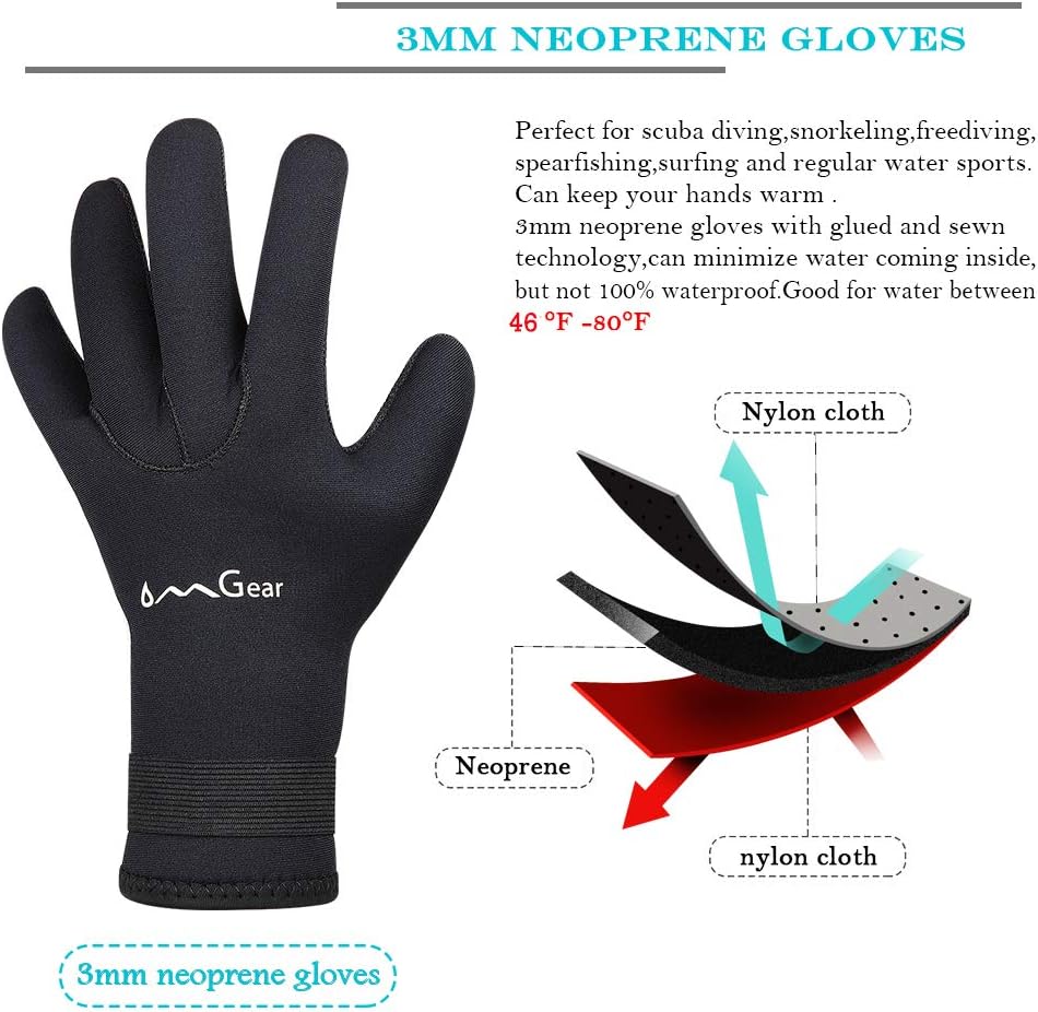 OMGear Guantes de neopreno de buceo, guantes de neopreno de 0.118 pulgadas (0.118 in) térmicos flexibles con correa ajustable para la cintura para