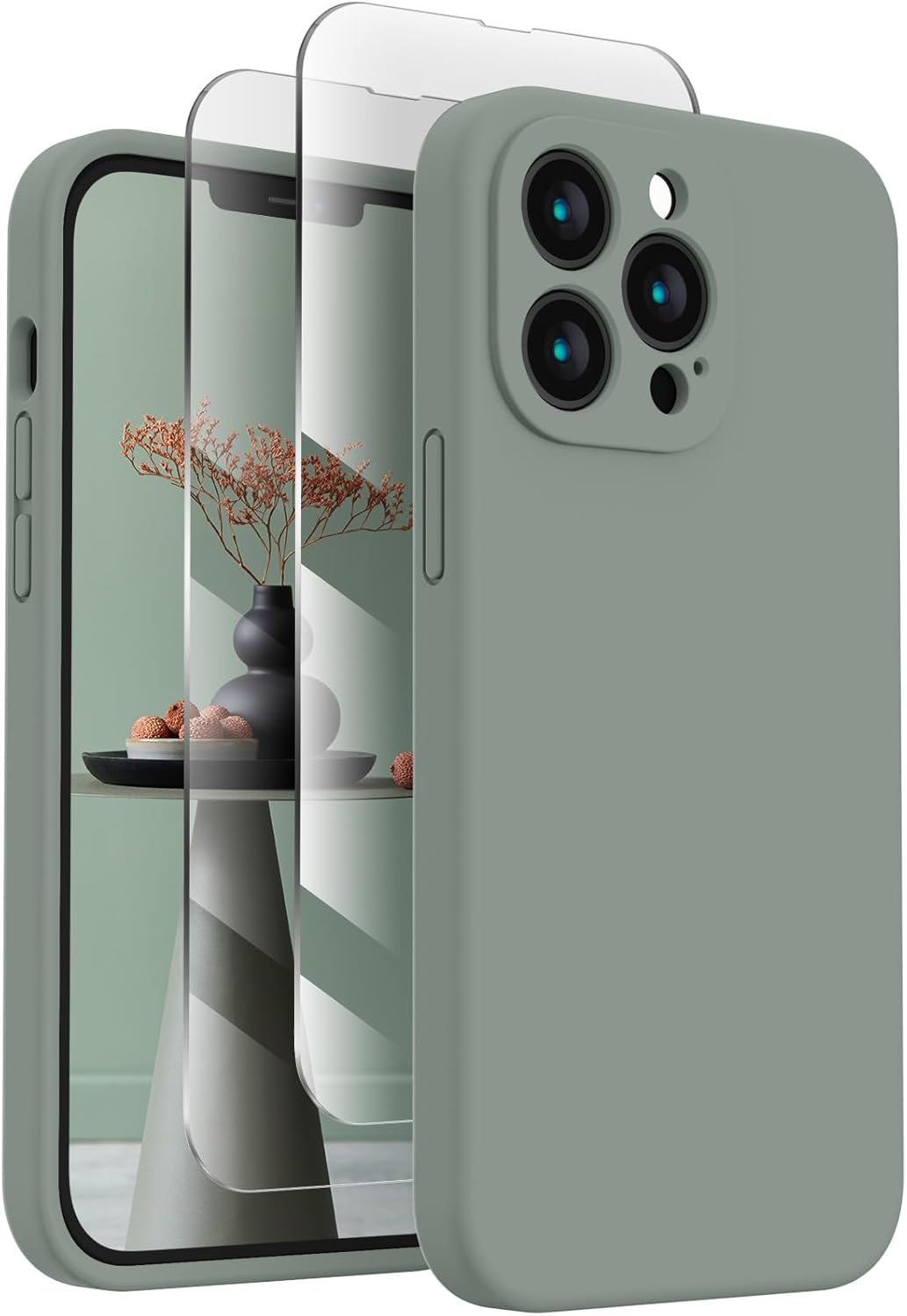 FireNova Funda para iPhone 13 Pro Max, funda de silicona mejorada protección de cámara con 2 protectores de pantalla, forro interior de microfibra