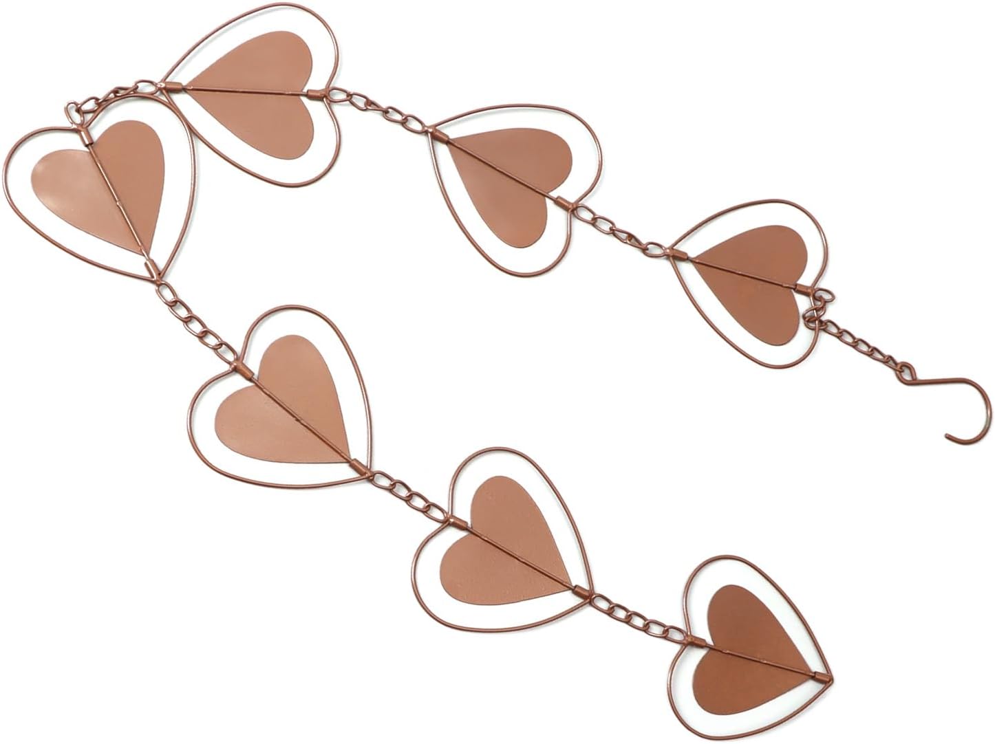 Jeanoko Cadena de lluvia de metal, función de drenaje, carillón de viento decorativo en forma de corazón con gancho, cadena de atrapador de lluvia