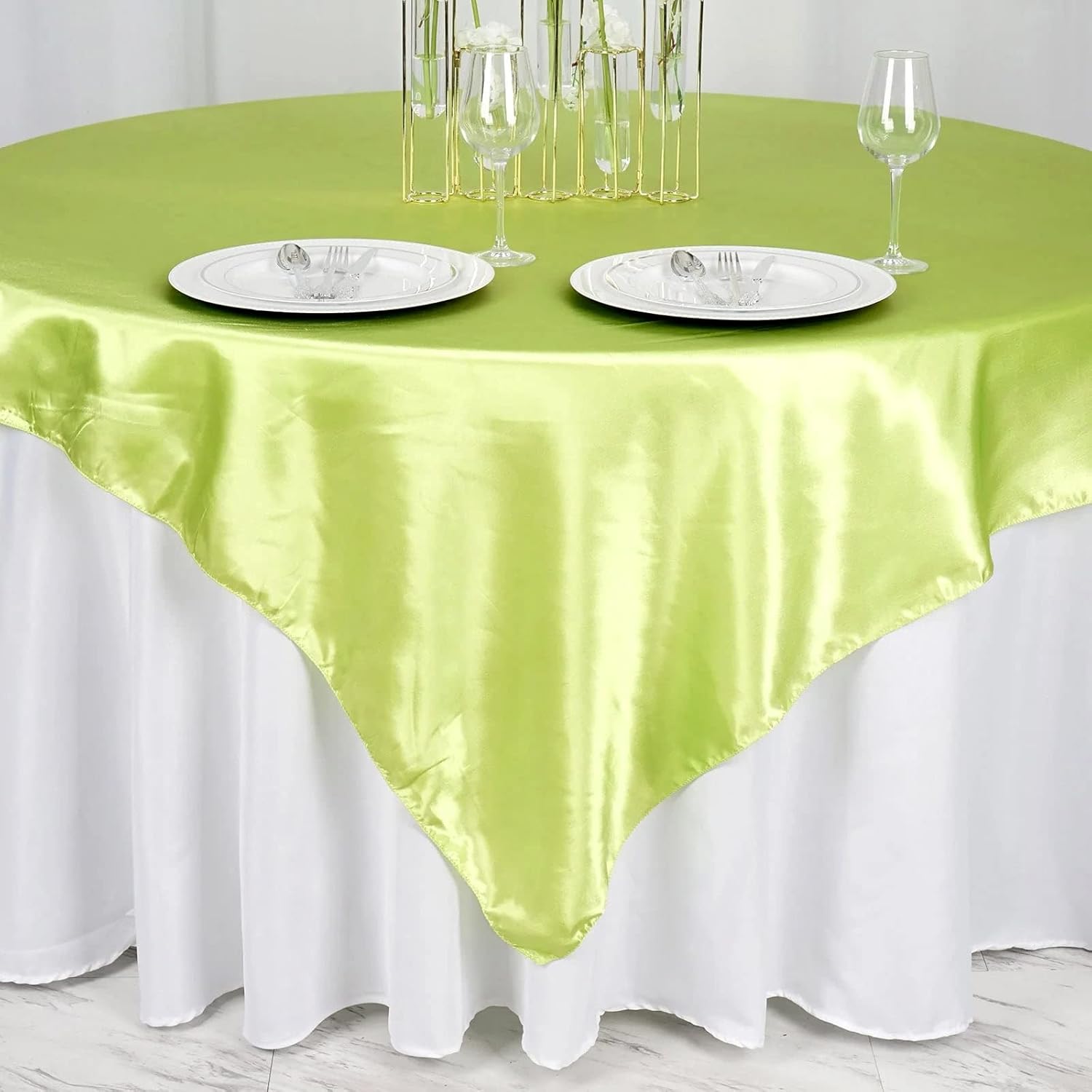 Efavormart – Mantel cuadrado de satén de 72 pulgadas para decoración de mesa de bodas, catering, fiesta, mantel cuadrado verde manzana