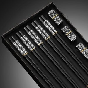 Palillos de metal reutilizables, 5 pares de palillos chapados en titanio, acero inoxidable 188 con soporte, aptos para lavavajillas, ligeros, estilo Palillos de metal reutilizables, 5 pares de palillos chapados en titanio, acero inoxidable 188 con soporte, aptos para lavavajillas, ligeros, estilo