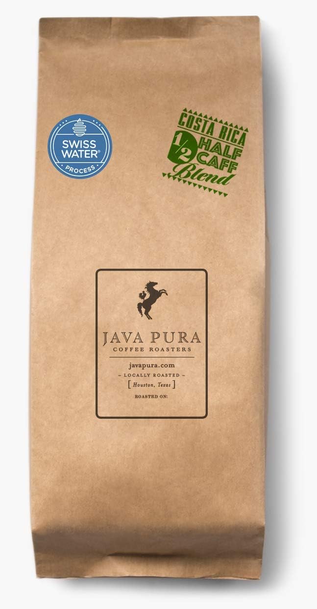 Costa Rica Half Caff Coffee Blend, grano entero, descafeinado de agua suizo, tostado fresco, 12 onzas