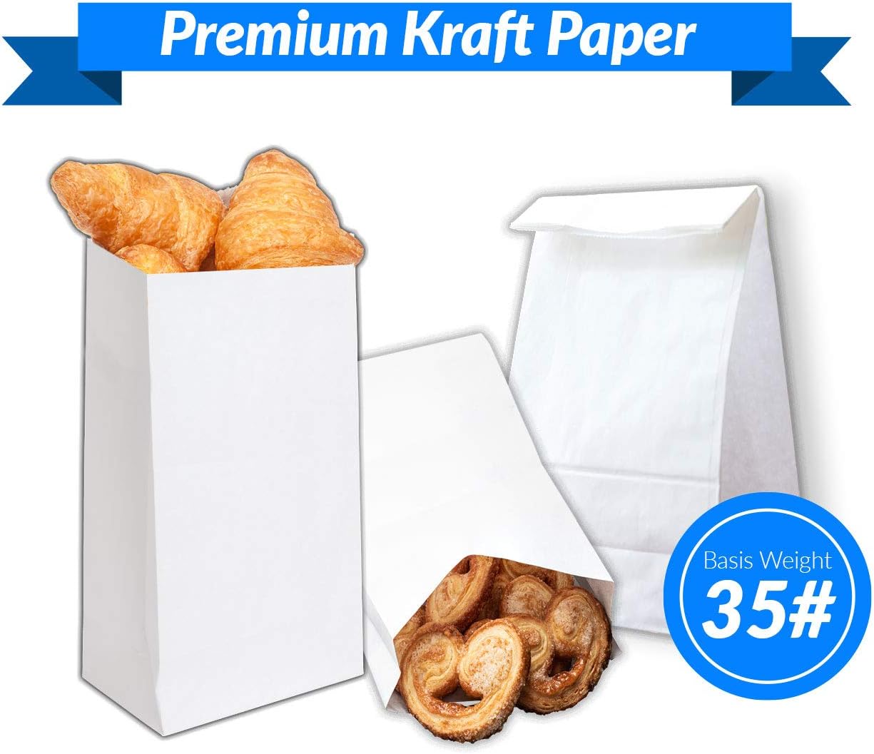 Reli. Bolsas de almuerzo de papel, 6 libras (500 unidades, a granel), bolsas de papel blanco kraft de 6 libras de capacidad, bolsas de papel