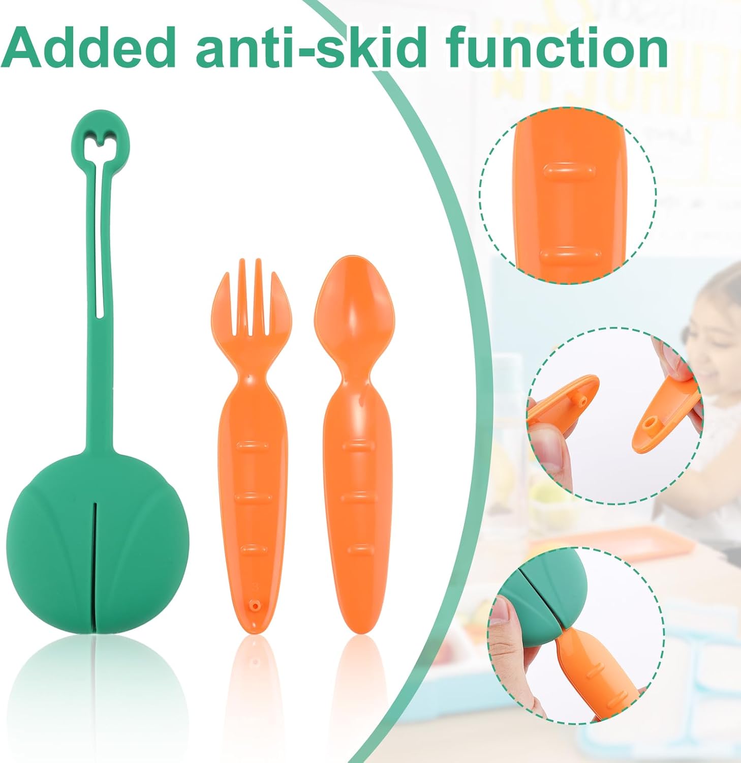 Juego de cubiertos de 3 piezas, juego de utensilios para niños con caja reutilizable, juego de cubiertos de plástico portátil, tenedor y cuchara