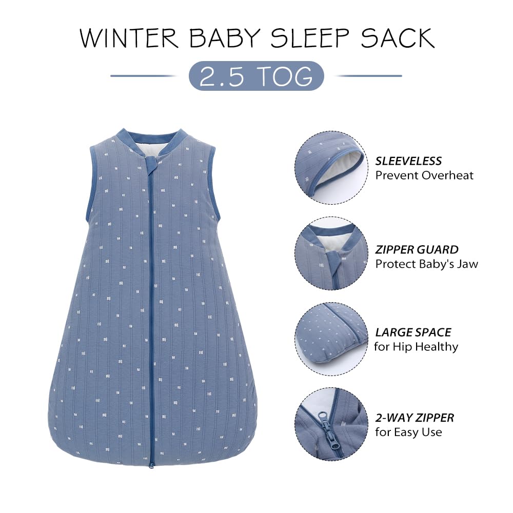 TOG 2.5 – Saco de dormir para bebé, saco de dormir sin mangas para bebés y niños pequeños, saco de dormir súper suave, cálido y cómodo, rayas azules